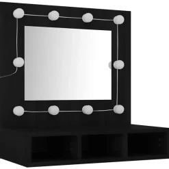 Meuble Wc|zmh Armoire à miroir avec LED noir 60x31,5x62 cm