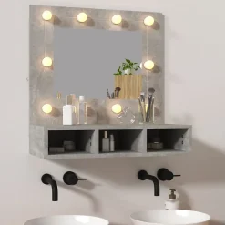 zmh Armoire à miroir avec LED Gris béton 60x31,5x62 cm
