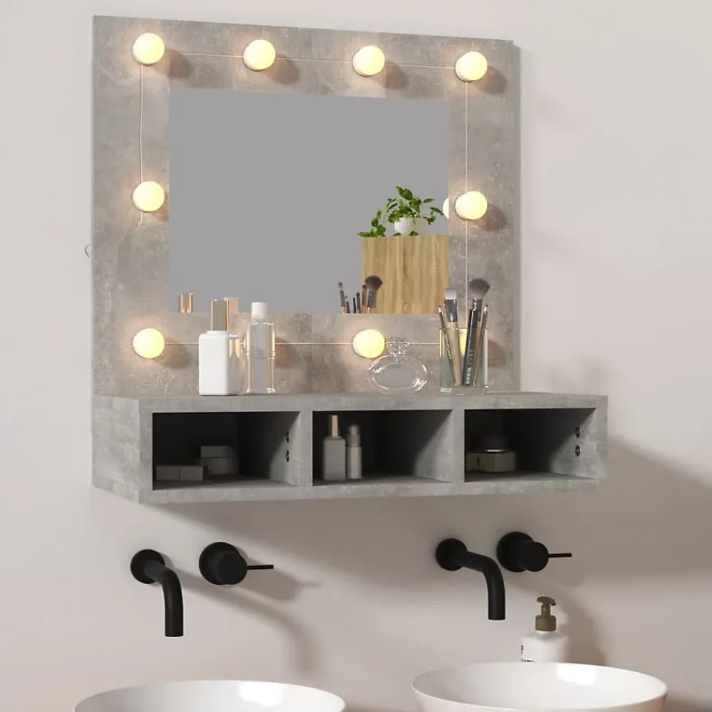 zmh Armoire à miroir avec LED Gris béton 60x31,5x62 cm