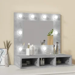 zmh Armoire à miroir avec LED Gris béton 60x31,5x62 cm