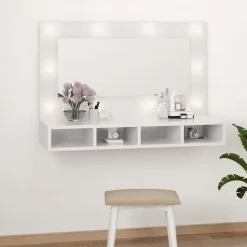 zmh Armoire à miroir avec LED Blanc brillant 90x31,5x62 cm
