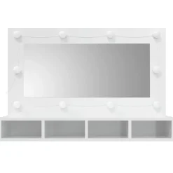 zmh Armoire à miroir avec LED Blanc brillant 90x31,5x62 cm