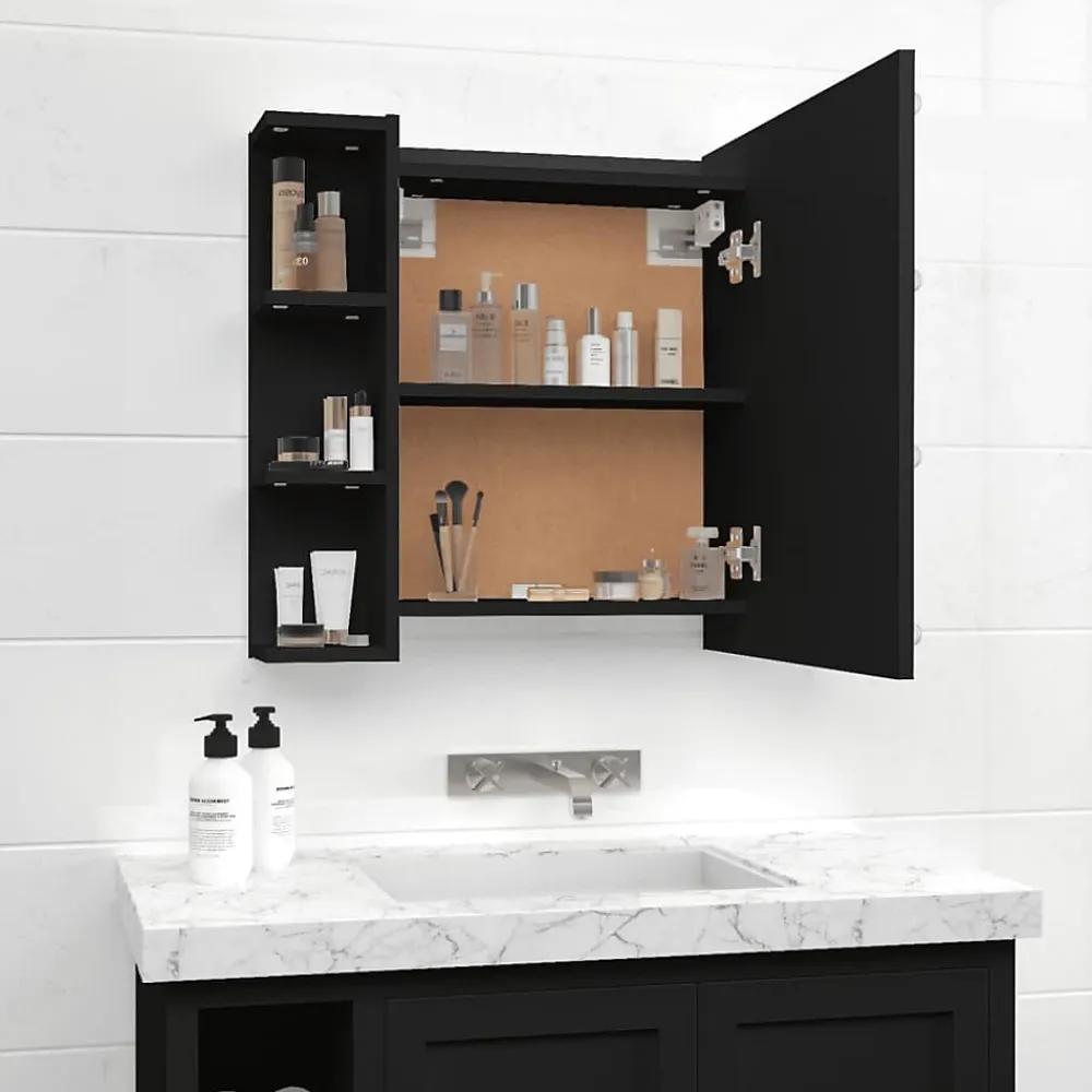 zmh Armoire à miroir avec LED noir 70x16,5x60 cm