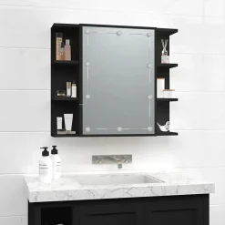 zmh Armoire à miroir avec LED noir 70x16,5x60 cm
