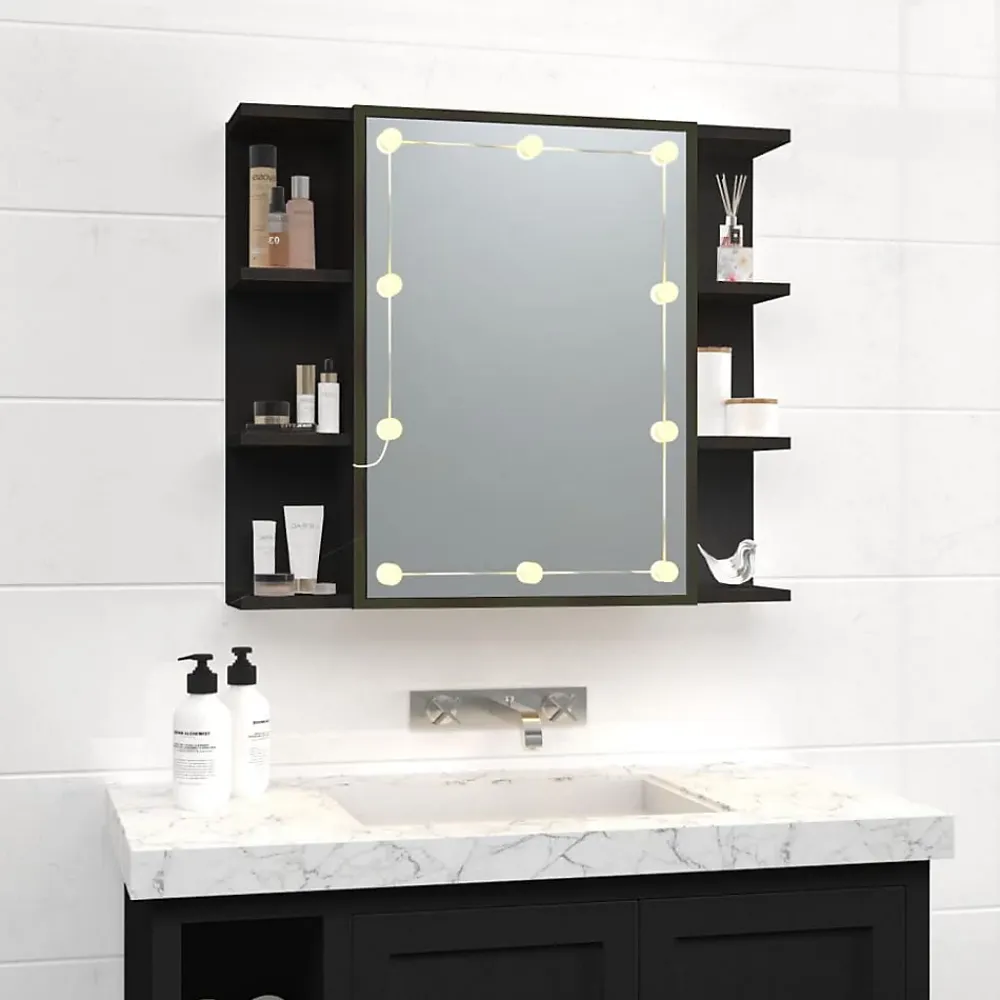 zmh Armoire à miroir avec LED noir 70x16,5x60 cm