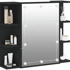 zmh Armoire à miroir avec LED noir 70x16,5x60 cm