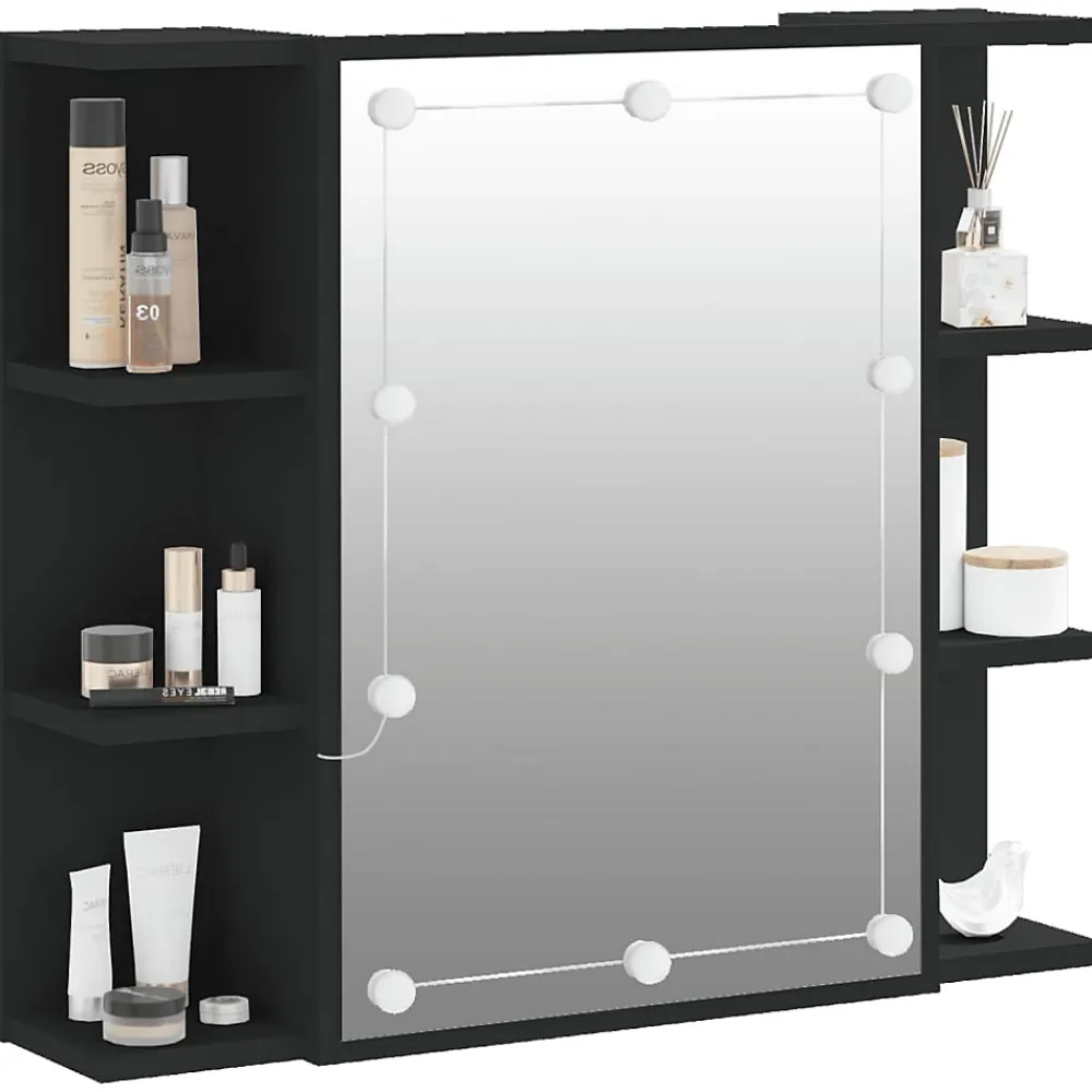 zmh Armoire à miroir avec LED noir 70x16,5x60 cm