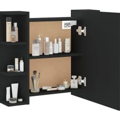 zmh Armoire à miroir avec LED noir 70x16,5x60 cm
