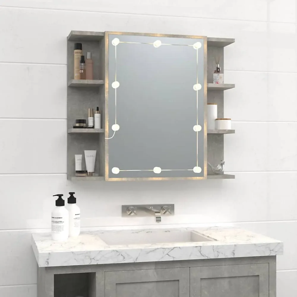 zmh Armoire à miroir avec LED Gris béton 70x16,5x60 cm