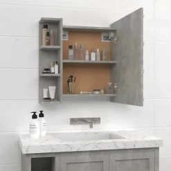 zmh Armoire à miroir avec LED Gris béton 70x16,5x60 cm