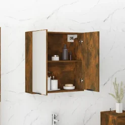 zmh Armoire à miroir de salle de bain Chêne fumé 64x20x67 cm