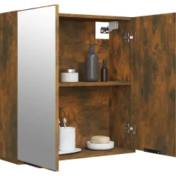 zmh Armoire à miroir de salle de bain Chêne fumé 64x20x67 cm