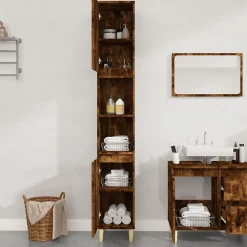 zmh Armoire de bain chêne fumé 30x30x190 cm bois d'ingénierie