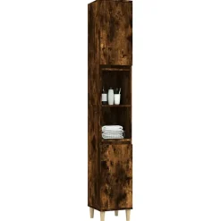 zmh Armoire de bain chêne fumé 30x30x190 cm bois d'ingénierie