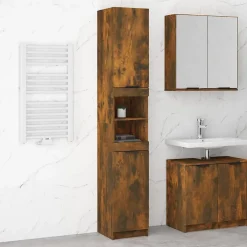zmh Armoire de bain Chêne fumé 32x34x188,5 cm Bois d'ingénierie