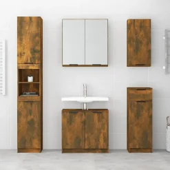 zmh Armoire de bain Chêne fumé 32x34x188,5 cm Bois d'ingénierie