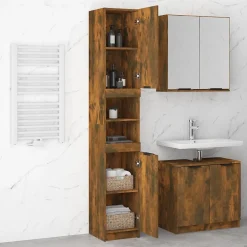 zmh Armoire de bain Chêne fumé 32x34x188,5 cm Bois d'ingénierie