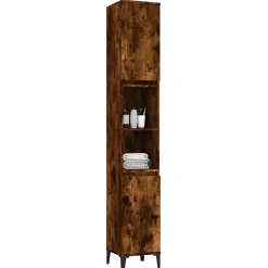 zmh Armoire de bain chêne fumé 30x30x190 cm bois d'ingénierie