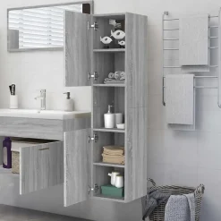 Meuble Wc|zmh Armoire de bain Sonoma gris 30x30x130 cm Bois d'ingénierie