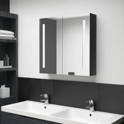zmh Armoire de salle de bain à miroir LED noir brillant 62x14x60 cm