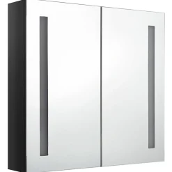 zmh Armoire de salle de bain à miroir LED noir brillant 62x14x60 cm