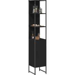 zmh Armoire de salle de bain noir 33x33x185,5 cm bois d'ingénierie