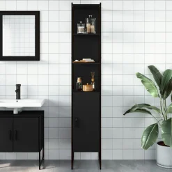 zmh Armoire de salle de bain noir 33x33x185,5 cm bois d'ingénierie