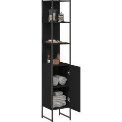 zmh Armoire de salle de bain noir 33x33x185,5 cm bois d'ingénierie