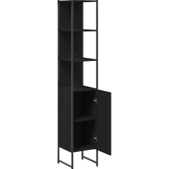 zmh Armoire de salle de bain noir 33x33x185,5 cm bois d'ingénierie