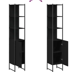 zmh Armoire de salle de bain noir 33x33x185,5 cm bois d'ingénierie