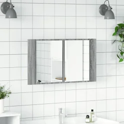 Meuble Wc|zmh Armoire de salle de bain à miroir LED sonoma gris 80x12x45 cm