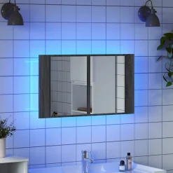 Meuble Wc|zmh Armoire de salle de bain à miroir LED sonoma gris 80x12x45 cm