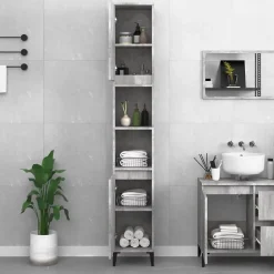 Meuble Wc|zmh Armoire de salle de bain gris béton 30x30x190 cm