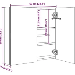 zmh Armoire de salle de bain à miroir LED 60x14x62 cm