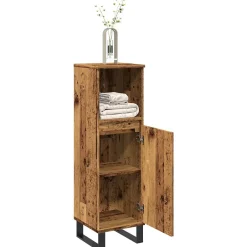 Meuble Wc|zmh Armoire de salle de bain vieux bois 30x30x100cm bois ingénierie