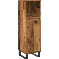 Meuble Wc|zmh Armoire de salle de bain vieux bois 30x30x100cm bois ingénierie