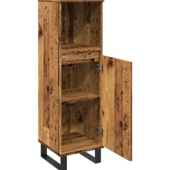 Meuble Wc|zmh Armoire de salle de bain vieux bois 30x30x100cm bois ingénierie