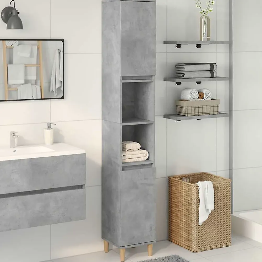 Meuble Wc|zmh Armoire de salle de bain gris béton 30x30x190 cm