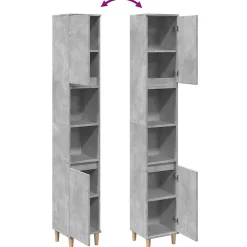 Meuble Wc|zmh Armoire de salle de bain gris béton 30x30x190 cm