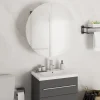 Meuble Wc|zmh Armoire de salle de bain miroir rond et LED Gris 47x47x17,5 cm