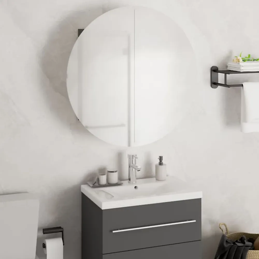 Meuble Wc|zmh Armoire de salle de bain miroir rond et LED Gris 47x47x17,5 cm