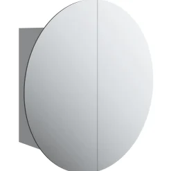 Meuble Wc|zmh Armoire de salle de bain miroir rond et LED Gris 47x47x17,5 cm