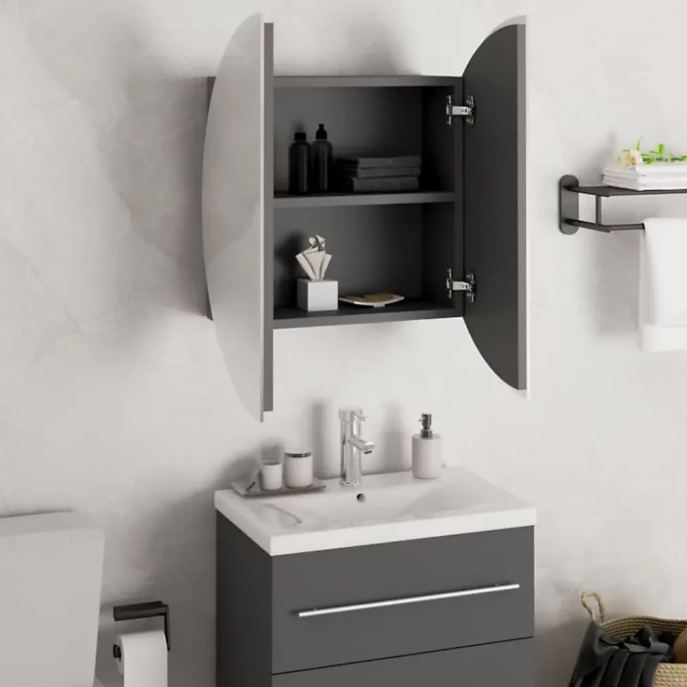 Meuble Wc|zmh Armoire de salle de bain miroir rond et LED Gris 47x47x17,5 cm
