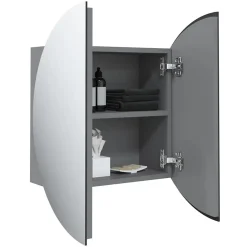 Meuble Wc|zmh Armoire de salle de bain miroir rond et LED Gris 47x47x17,5 cm