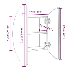Meuble Wc|zmh Armoire de salle de bain miroir rond et LED Gris 47x47x17,5 cm
