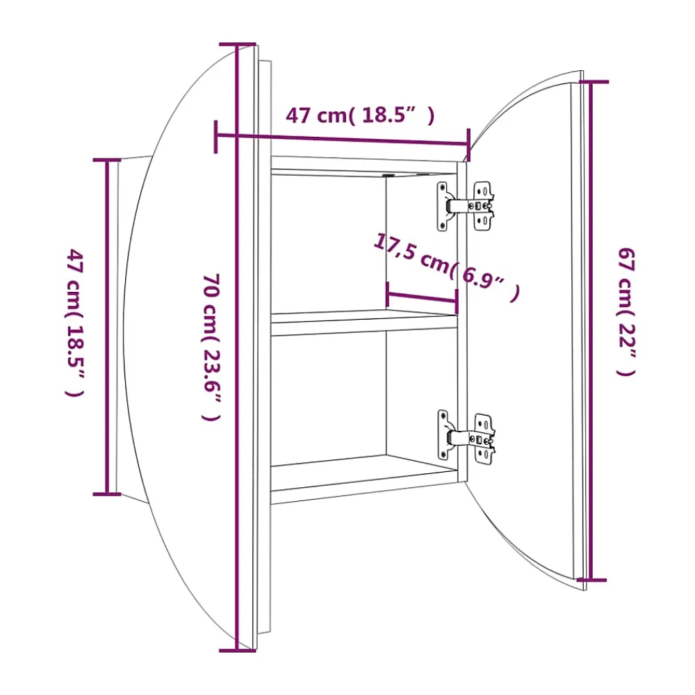 Meuble Wc|zmh Armoire de salle de bain miroir rond et LED Gris 47x47x17,5 cm
