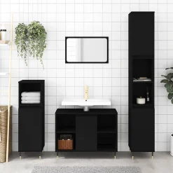 zmh Armoire de salle de bain noir 80x33x60 cm bois d'ingénierie