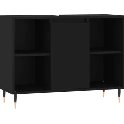 zmh Armoire de salle de bain noir 80x33x60 cm bois d'ingénierie
