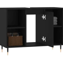 zmh Armoire de salle de bain noir 80x33x60 cm bois d'ingénierie