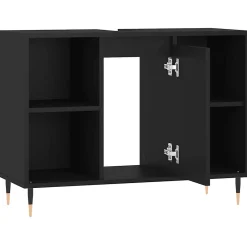 zmh Armoire de salle de bain noir 80x33x60 cm bois d'ingénierie